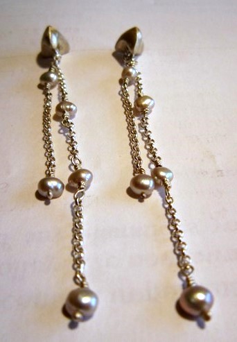 Earrings, silver, pearls