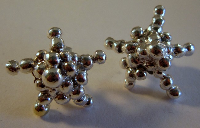Silver granulation star earrings